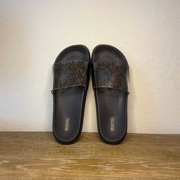 MICHAEL Michael Kors Gilmore Logo Print PVC Slide Sandal Womens  Size 9.5